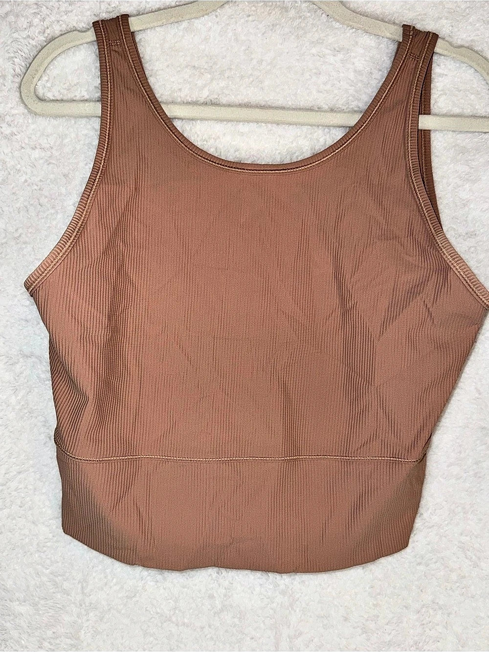 Ribbed V-Neck Crop Top in Brown Like New